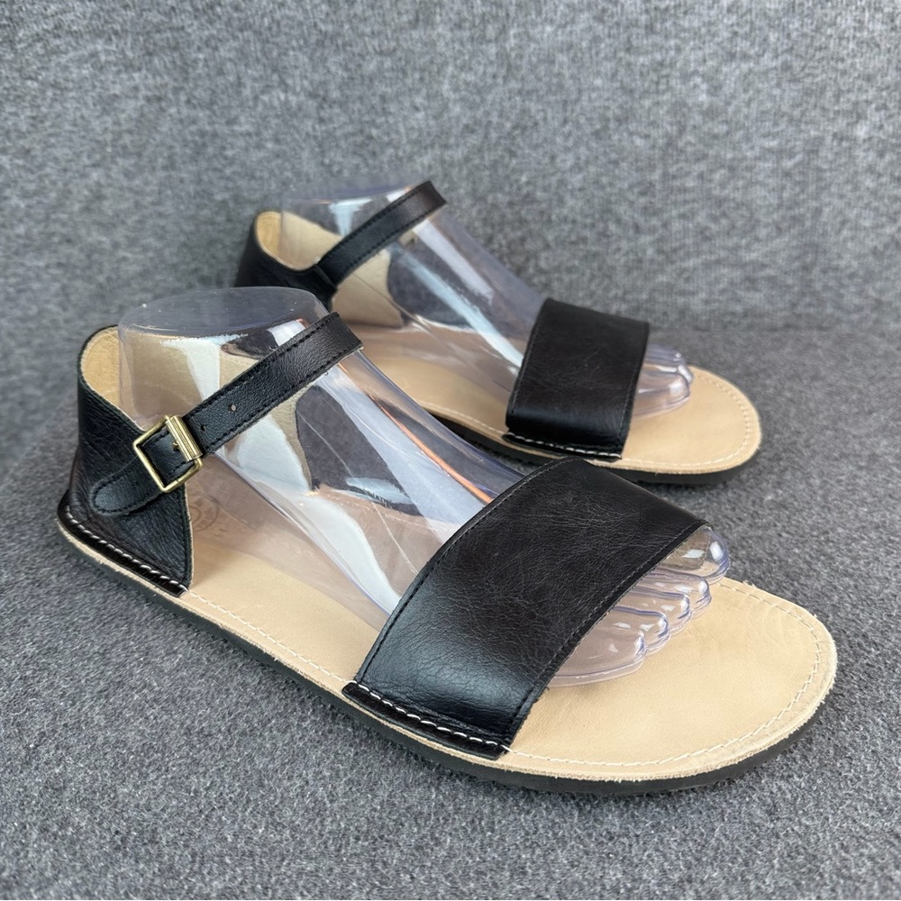Zeazoo Women's Black Leather Strap Sandals Barefoot Wide Toe Box 10 41 - Picture 3 of 11